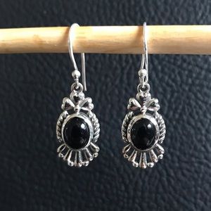 NWOT BLACK ONYX Oval Cabochon Cut Gemstones 925 Sterling Silver Earrings